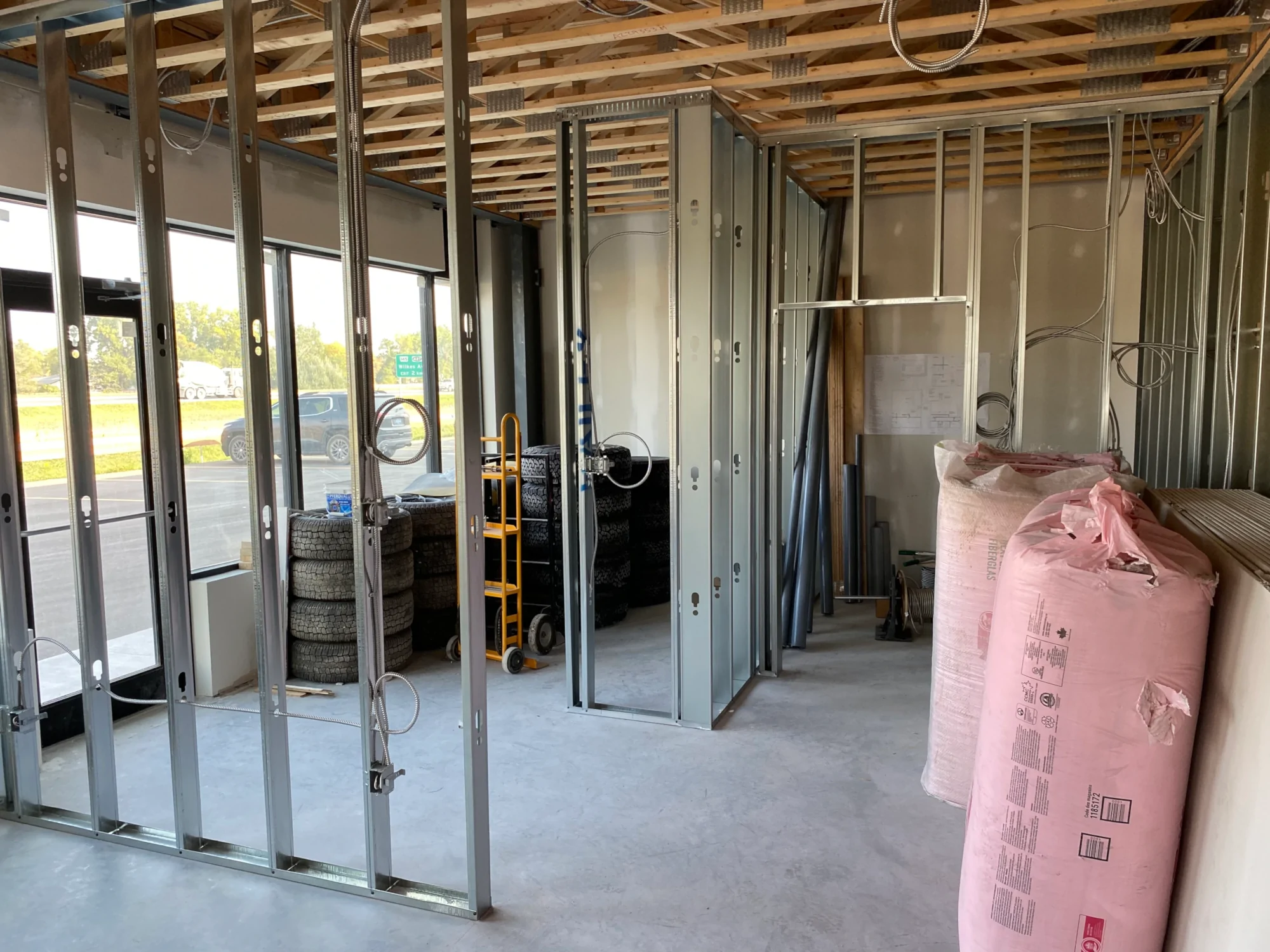 AC90 BX Wire 12/2 Commercial Office Space Electrical Wiring Construction Open Steel Studs LiORA Electric Manitoba Electrical Contractor