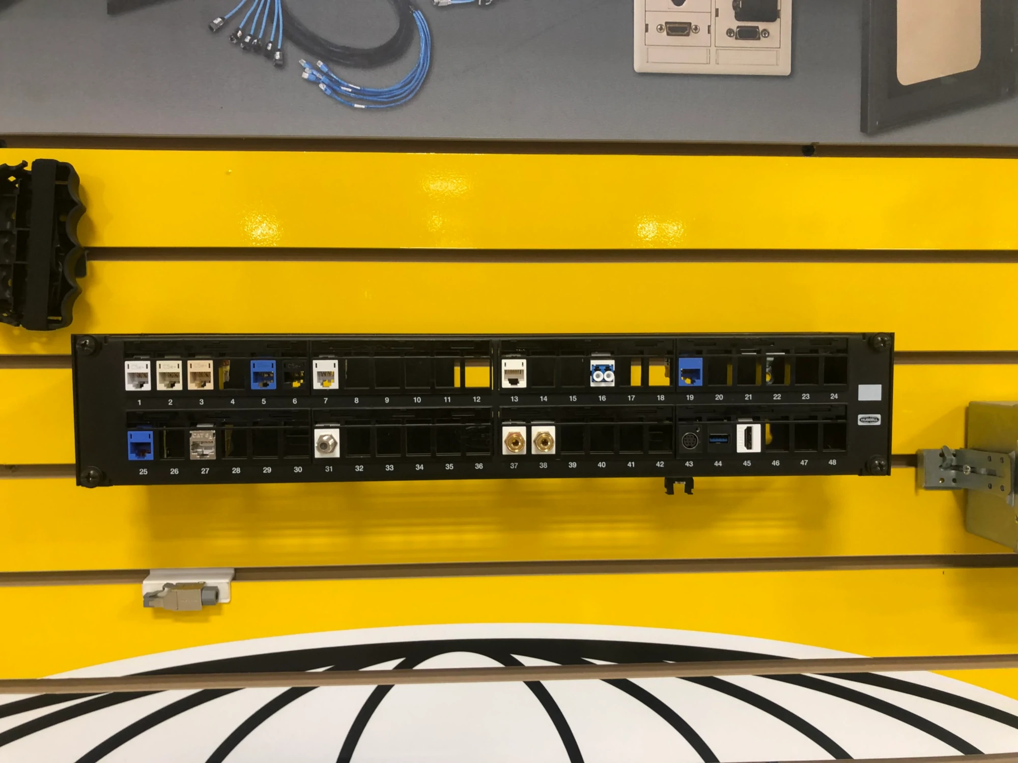 Rackmount Modular Media Network Rack Ethernet Cat6 HDMI Audio Video RCA Coax Coaxial Patchbay LiORA Electric Manitoba Electrician